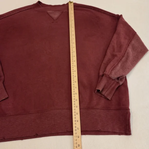AERIE Big Chill Cherry Tart Textured Distressed Oversized Crewneck Sweatshirt XS - Picture 9 of 13